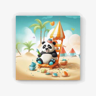 The Range Panda On A Beach Holiday Canvas Print - Yellow / 25.4cm