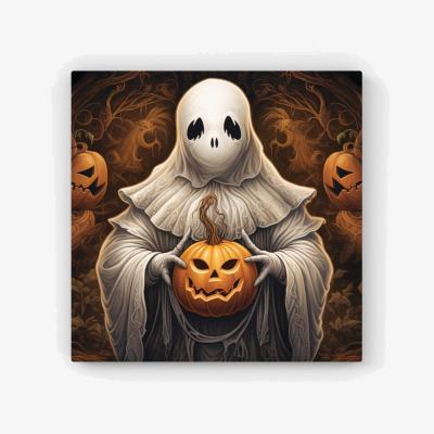 The Range Spooky White Ghost Holding Pumpkin HD Metal Print - White / 56cm