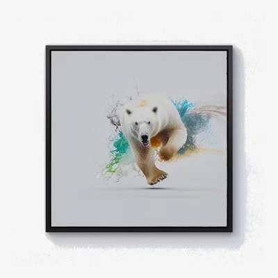 The Range Charging Polar Bear Canvas Print - White / Black Frame / 101.6cm