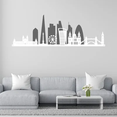 The Range London Skyline Metal Wall Art 2D - Grey/White