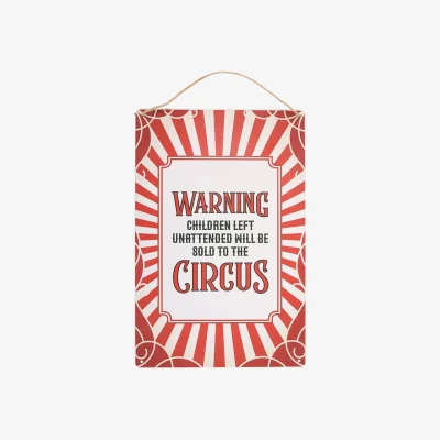 The Range Circus Warning Metal Hanging Sign - Red