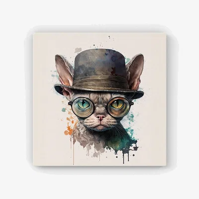 The Range Devon Rex Cat With Glasses Splashart HD Metal Print - Neutral / 30cm