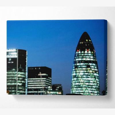 The Range London Gherkin Night Lights Canvas Print Wall Art - Yellow / 50.8cm