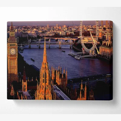 The Range London Morning Glow Over The Thames Canvas Print Wall Art - Yellow / 35.56cm