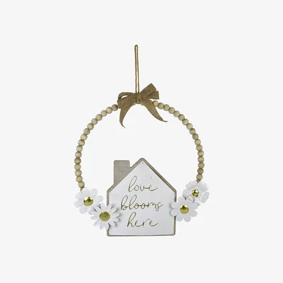 The Range Love Blooms Here Beaded Sign - White