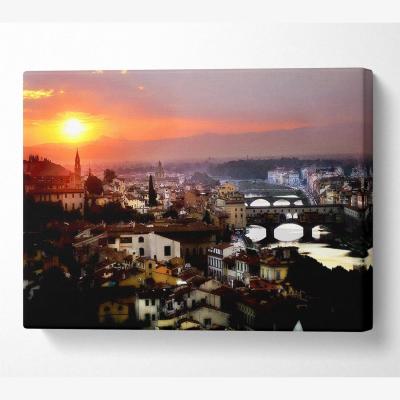 The Range Italian Sunset Town Canvas Print Wall Art - Yellow / 66.04cm