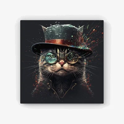 The Range Cat With Glasses Splashart HD Metal Print - Neutral / 30cm