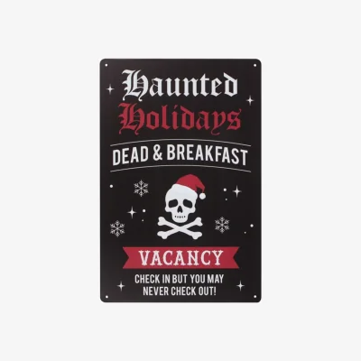 The Range Haunted Holidays Metal Sign Gothic B&B Vacancy Decor - Black
