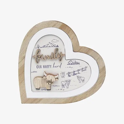 The Range Highland Cow Heart Plaque - White