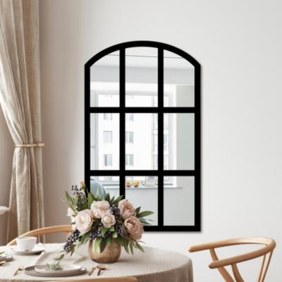 The Range Rustic Arch Window Mirror with Wood Frame - Black