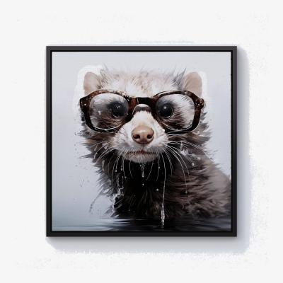 The Range Splashart Ferret With Glasses Canvas Print - Grey / Black Frame / 76.2cm