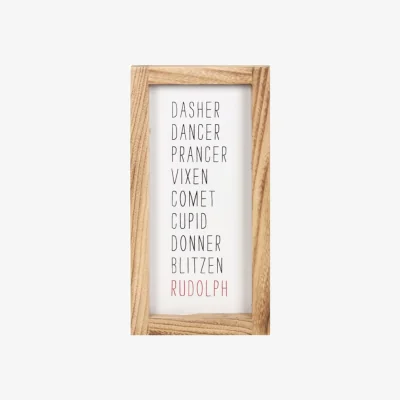 The Range Reindeer Names Wooden Sign Festive Holiday Home Decor - Brown