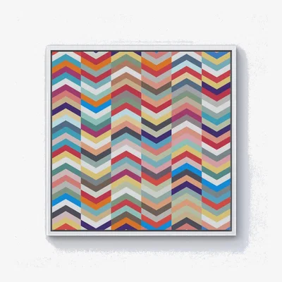 The Range Geometric Multi Colored Chevron Pattern Canvas Print - Red / 76.2cm / White Frame