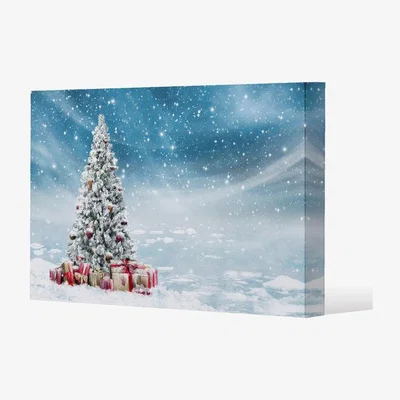 The Range Beautiful Decorated Snowed In Christmas Tree Gallery Canvas - Blue / 31cm / 46cm