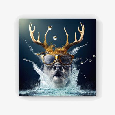 The Range Stag With Glasses Splashart HD Metal Print - Grey / 40cm