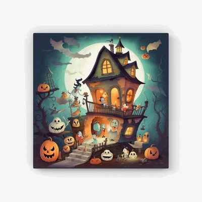 The Range Illustrations A Whimsical Haunted House HD Metal Print - Orange / 56cm