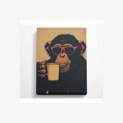 The Range Chimp Coffee Glasses Canvas Print - Black / 35.56cm