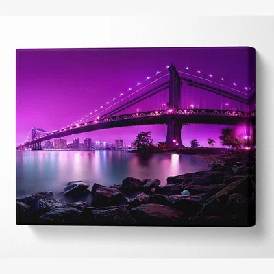 The Range Manhattan Bridge New York City Canvas Print Wall Art - Yellow / 101.6cm