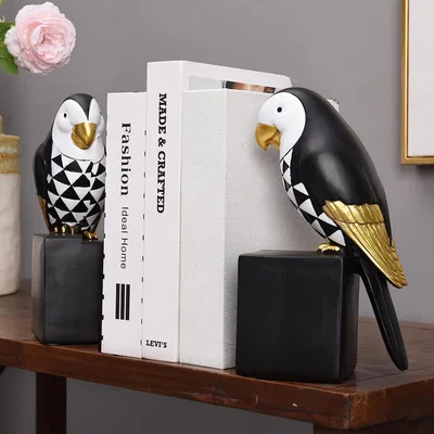 The Range Decorative Parrot Bird Bookend Set - Black
