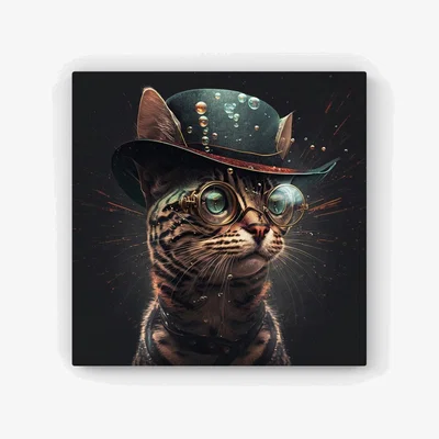 The Range Bengal Cat Face Glasses Splashart HD Metal Print - Neutral / 56cm