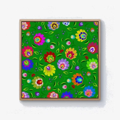 The Range Polish Folk Floral Canvas Print - Green / 76.2cm / Pine Frame