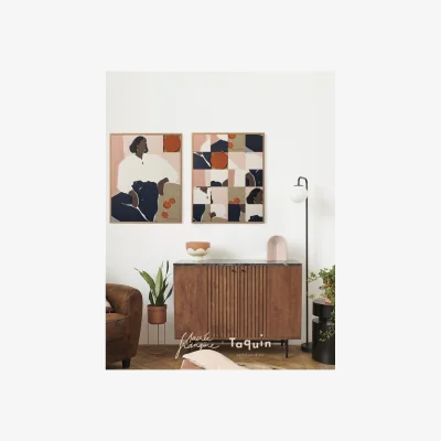 Rose & Grey Neutral Abstract Linen Shirt Taquin Wall Art