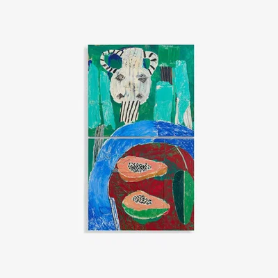 Soho Home Pot And Papaya On Blue And Green (Diptych) by Rosa Roberts