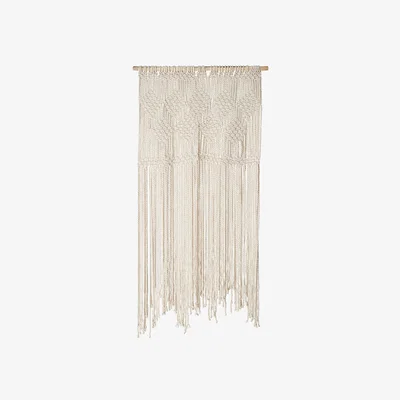 Sazy Delle Cotton Macramé Wall Hanging Curtain, Off-White