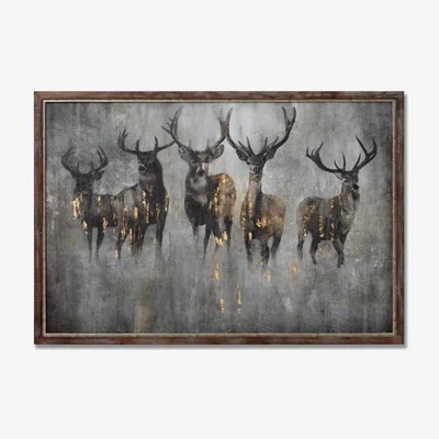 Teddy Beau Hill Large Curios Stag Painting on Wood with Frame
