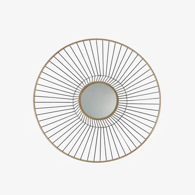 Teddy Beau Deco Home Gold Metal Wall Art With A Round Mirror 66cm