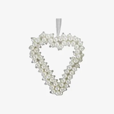 Teddy Beau Deco Home Small Cream Beaded Love Heart Christmas Tree Decor / Silver