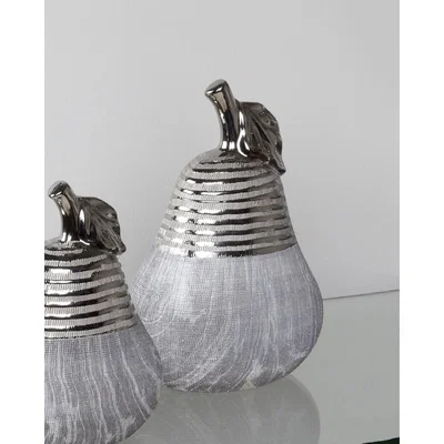 Teddy Beau Deco Home Large Silver & Grey Pear Decoration / Silver