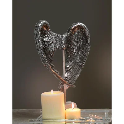 Teddy Beau Deco Home Antique Silver Angel Wing Decoration On Stand