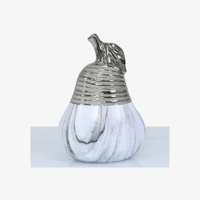 Teddy Beau Deco Home Large Marble White & Silver Pear Decoration / Silver