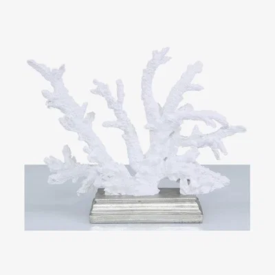 Teddy Beau Deco Home 23.5cm Coral Decoration White Silver Stand