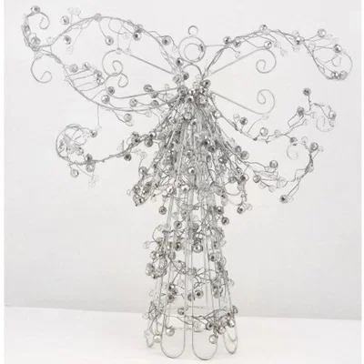 Teddy Beau Deco Home Silver Beaded Table Top Angel Christmas Decoration | Outlet