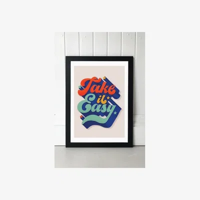 Urban Outfitters ShowMeMars Take it Easy - Retro Type Wall Art Print - Black UK 3 at Urban Outfitters