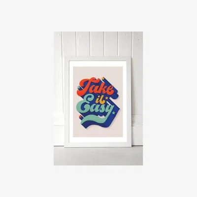Urban Outfitters ShowMeMars Take it Easy - Retro Type Wall Art Print - White 1 at Urban Outfitters