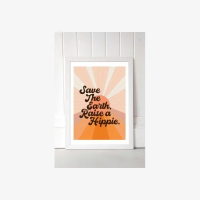 Urban Outfitters Flower Love Child Save The Earth, Raise a Hippie Wall Art Print - White 1 at Urban Outfitters