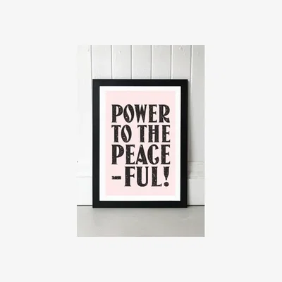 Urban Outfitters Flower Love Child Power To The Peaceful Wall Art Print - Black 1 at Urban Outfitters