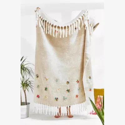 Urban Outfitters Embellished Flower Throw Blanket - Grey ALL at Urban Outfitters