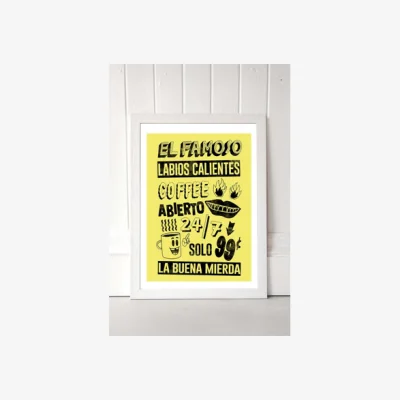 Urban Outfitters El Famoso Coffee Yellow Wall Art Print - White 2 at Urban Outfitters