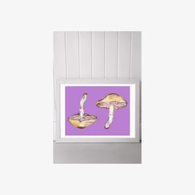 Urban Outfitters Alice Straker Mushrooms On Purple Wall Art Print - White 2 at Urban Outfitters