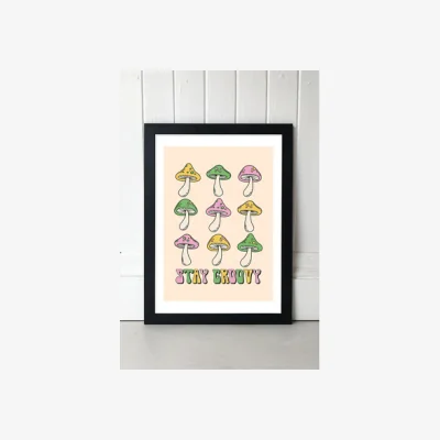 Urban Outfitters Groovy Mushroom Wall Art Print - Black 1 at Urban Outfitters