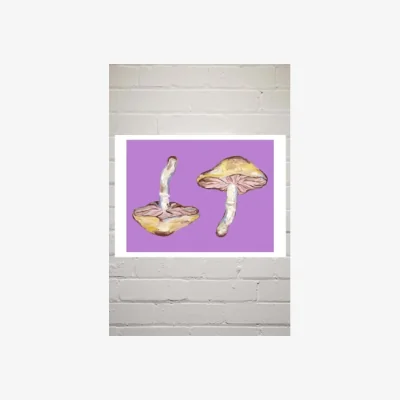 Urban Outfitters Alice Straker Mushrooms On Purple Wall Art Print - Assorted UK 3 at Urban Outfitters