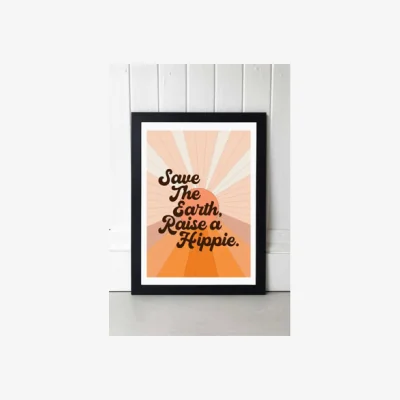Urban Outfitters Flower Love Child Save The Earth, Raise a Hippie Wall Art Print - Black UK 3 at Urban Outfitters