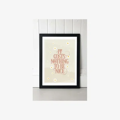 Urban Outfitters Flower Love Child It Costs Nothing To Be Nice Wall Art Print - Black 1 at Urban Outfitters