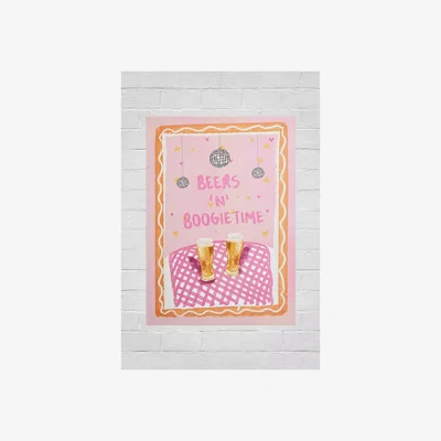 Urban Outfitters Illustrated By Weezy Beers 'N Boogie Time 30x40 Wall Art Print - Pink at Urban Outfitters