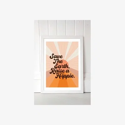 Urban Outfitters Flower Love Child Save The Earth, Raise a Hippie Wall Art Print - White 2 at Urban Outfitters