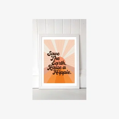 Urban Outfitters Flower Love Child Save The Earth, Raise a Hippie Wall Art Print - White UK 3 at Urban Outfitters